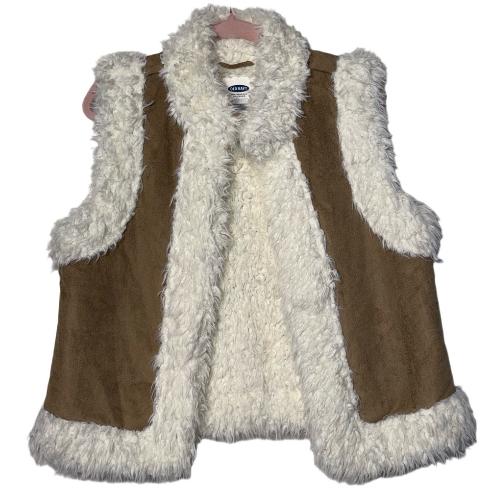 Old Navy Fuzzy Vest - Cream and Brown Sz Large